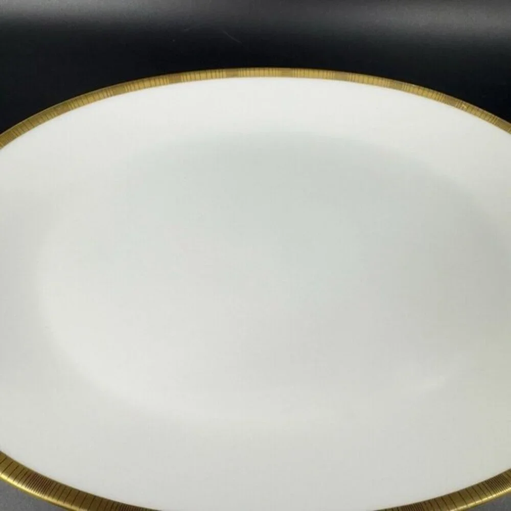 Rosenthal Germany 3680 White Gold BandBlack Lines Oval Serving Tray Platter 13in